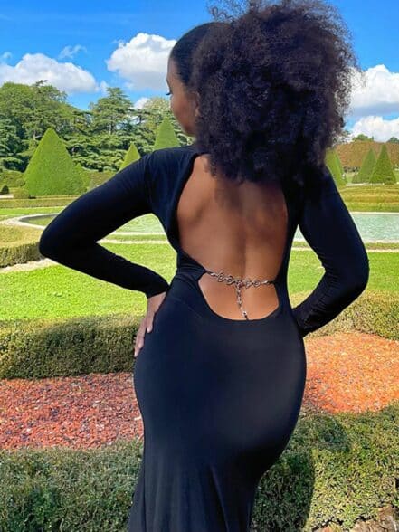 Robe Longue Noire Dstm, Dos Nu Avec Cordes à Nouer, Taille Unique - Occasion Très Bon état, Style Bohème