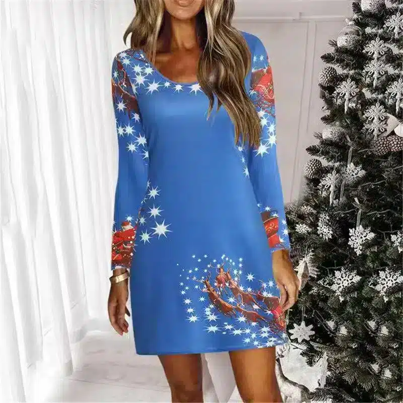 Robe De Noël à Paillettes Pour Fille – Motif Cerf Et Sapin – Manches Longues En Polyester – Taille Enfant – Idéale Fêtes